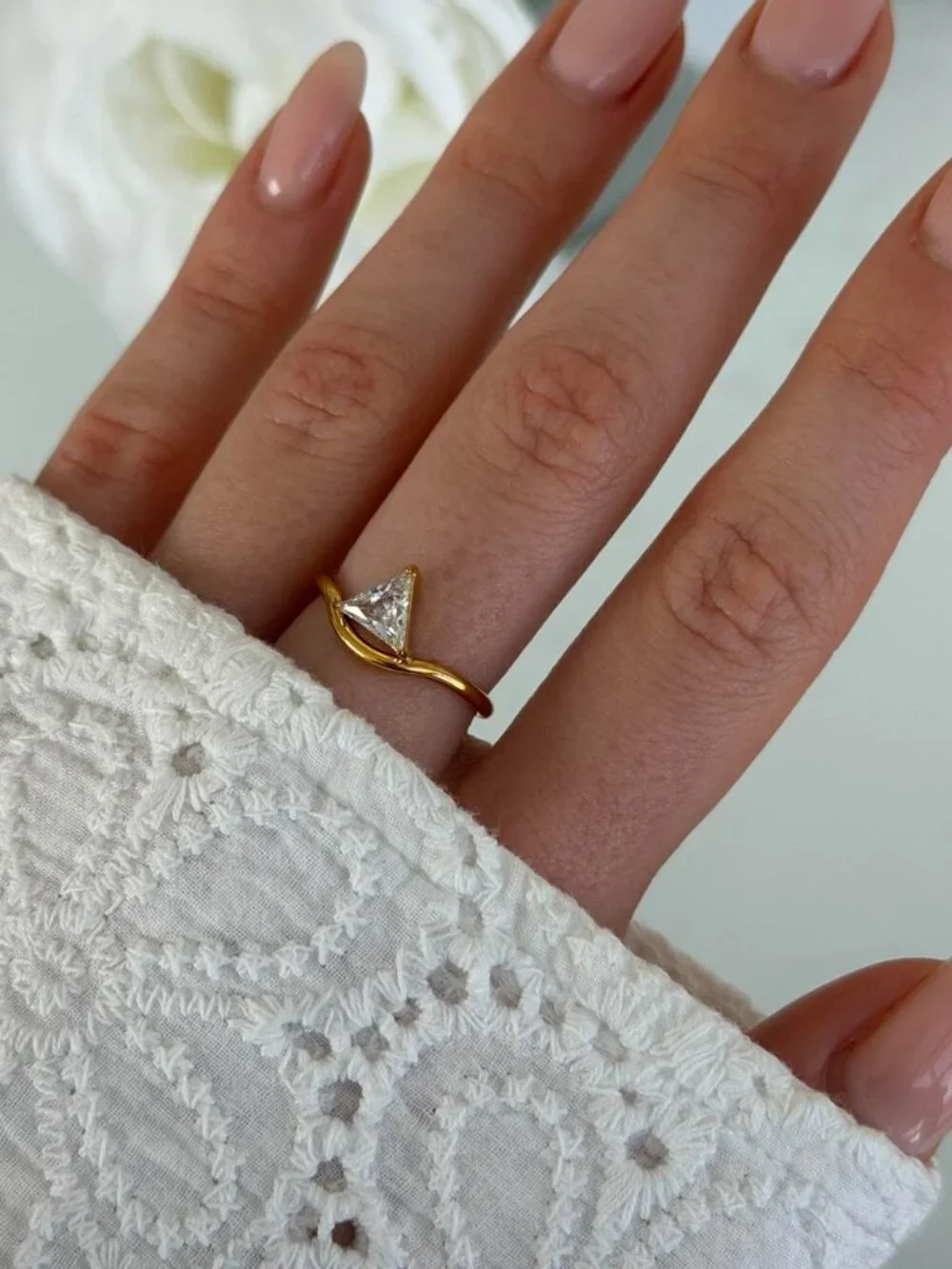 Sku0563 Retro Gold Diamond Gemstone Women Engagement Ring Stainless steel